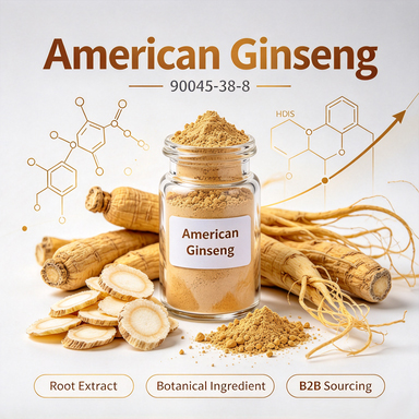 We supply standardized American Ginseng Extract (Panax quinquefolius). Rich in ginsenosides for dietary supplement and functional food formulation. Samples ready.